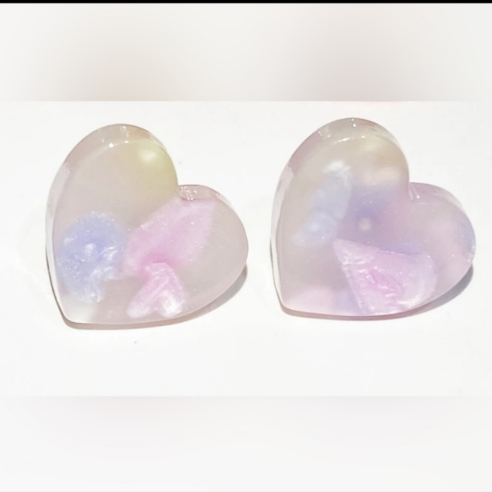 White multicolored heart studs